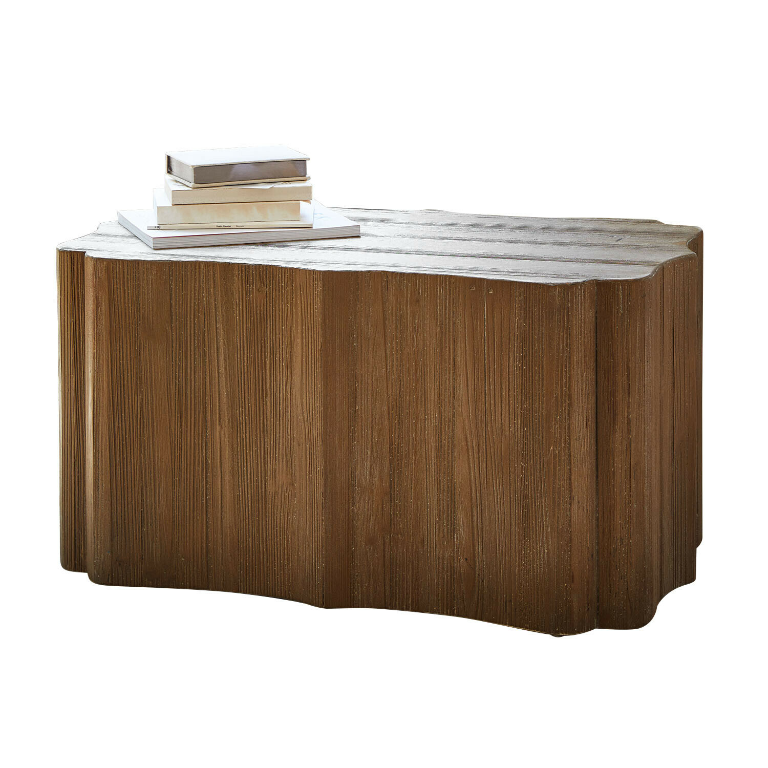 Table basse Romette Table basse en bois brun naturel avec forme irrégulière et livres empilés sur le dessus