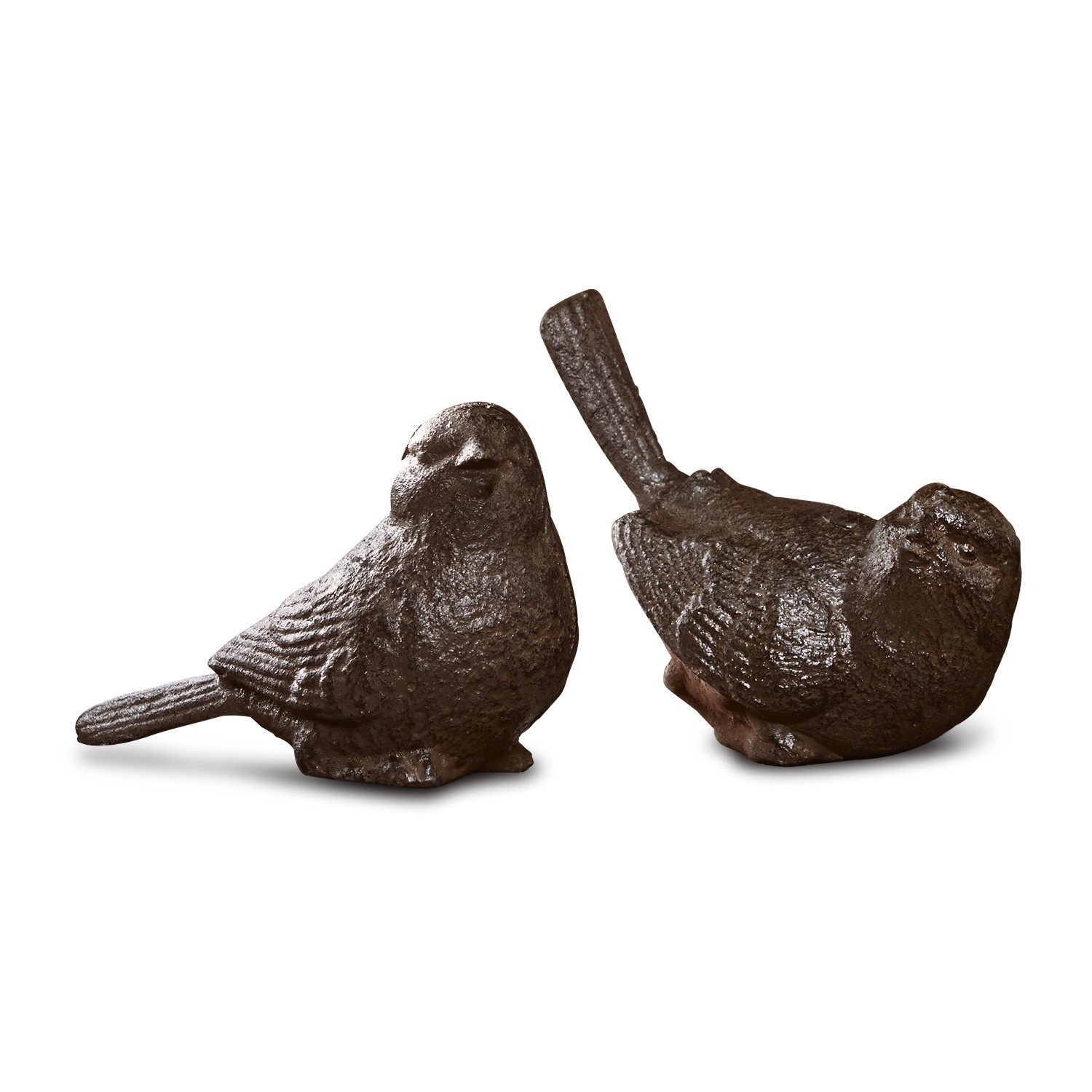 Lot de 2 oiseaux décoratifs Birdy Deux figurines d'oiseaux décoratives en fonte foncée pour jardin ou intérieur