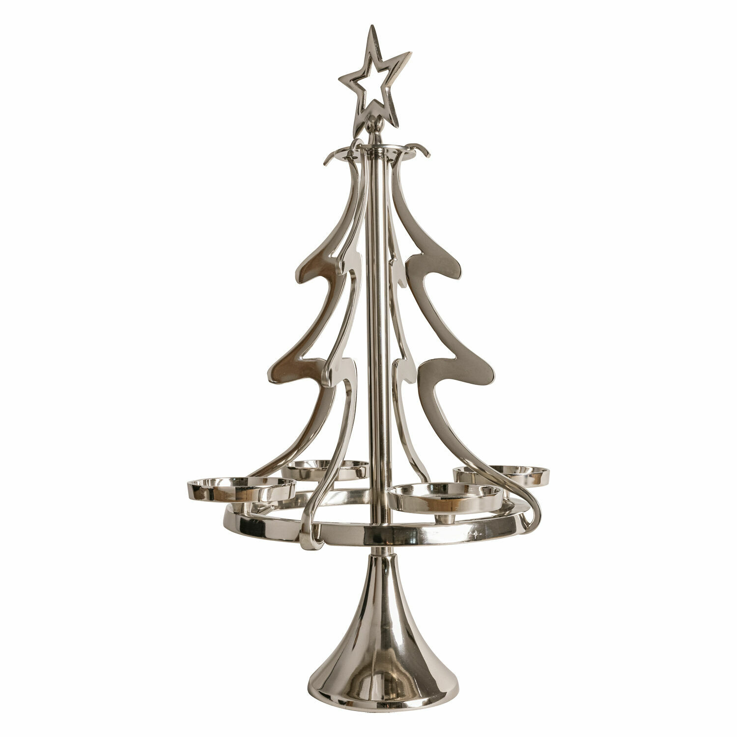 argenté Support de couronne de l'Avent en métal argenté en forme de sapin avec quatre emplacements pour bougies