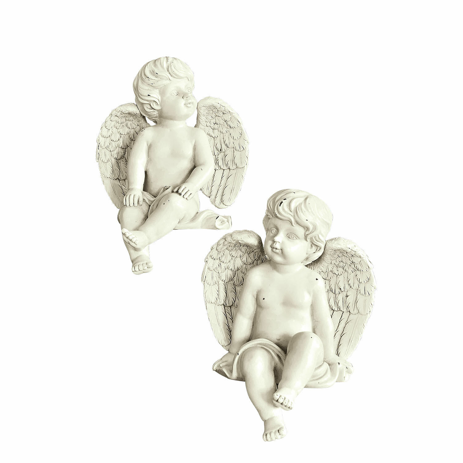 Lot de 2 anges décoratifs Starlight Deux figurines d'anges blanches en résine pour décoration murale intérieure, style classique
