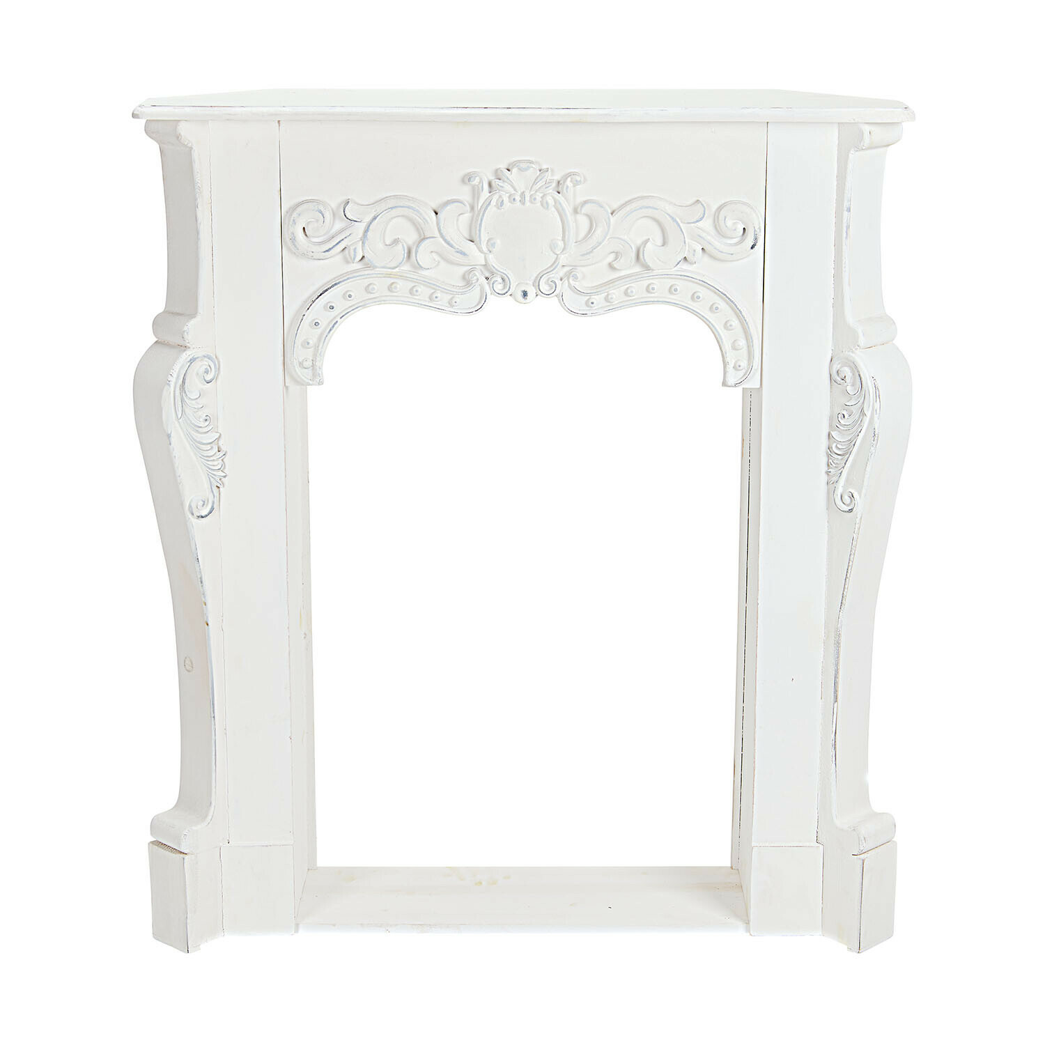 Console de cheminée Emporia Encadrement de cheminée en bois blanc avec sculptures décoratives, élément classique pour intérieur