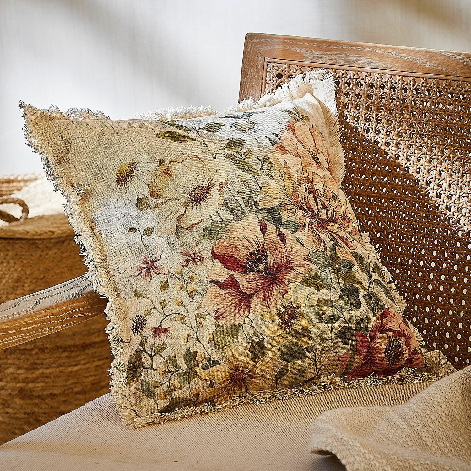 Housse de coussin Théranelle Coussin décoratif en coton avec motif floral aux tons chauds pour salon cosy