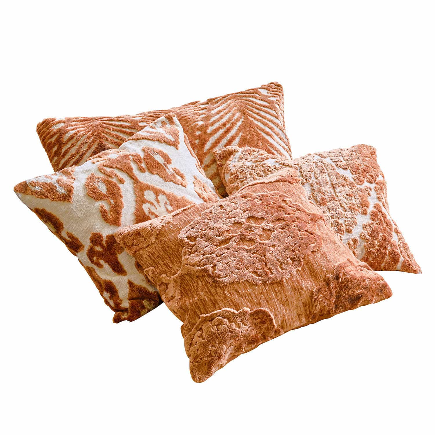 Lot de 4 housses de coussins Samirad Ensemble de quatre coussins décoratifs en tissu doux couleur rouille avec motifs en relief