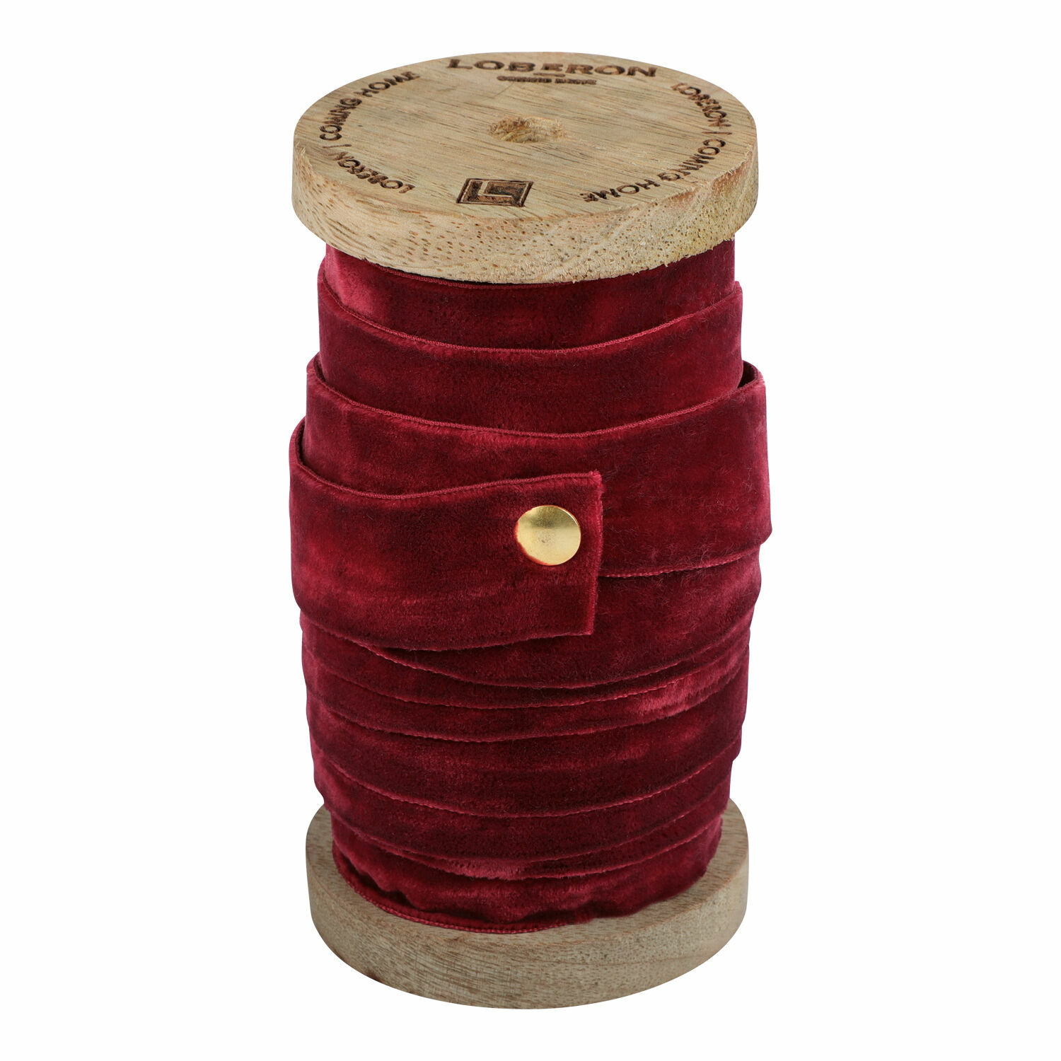 Ruban en velours rouge Andaris en bobine en bois pour décoration et loisirs créatifs