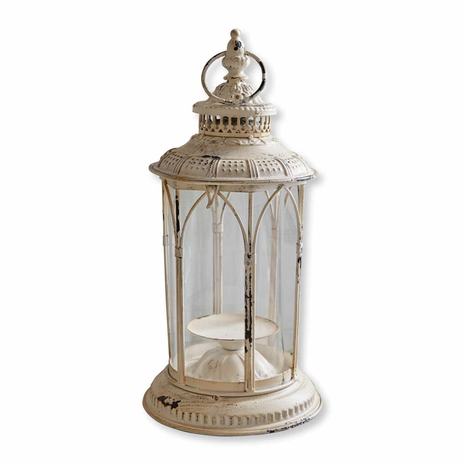 Lanterne Lanao Lanterne décorative en métal crème style vintage avec support pour bougie à l'intérieur