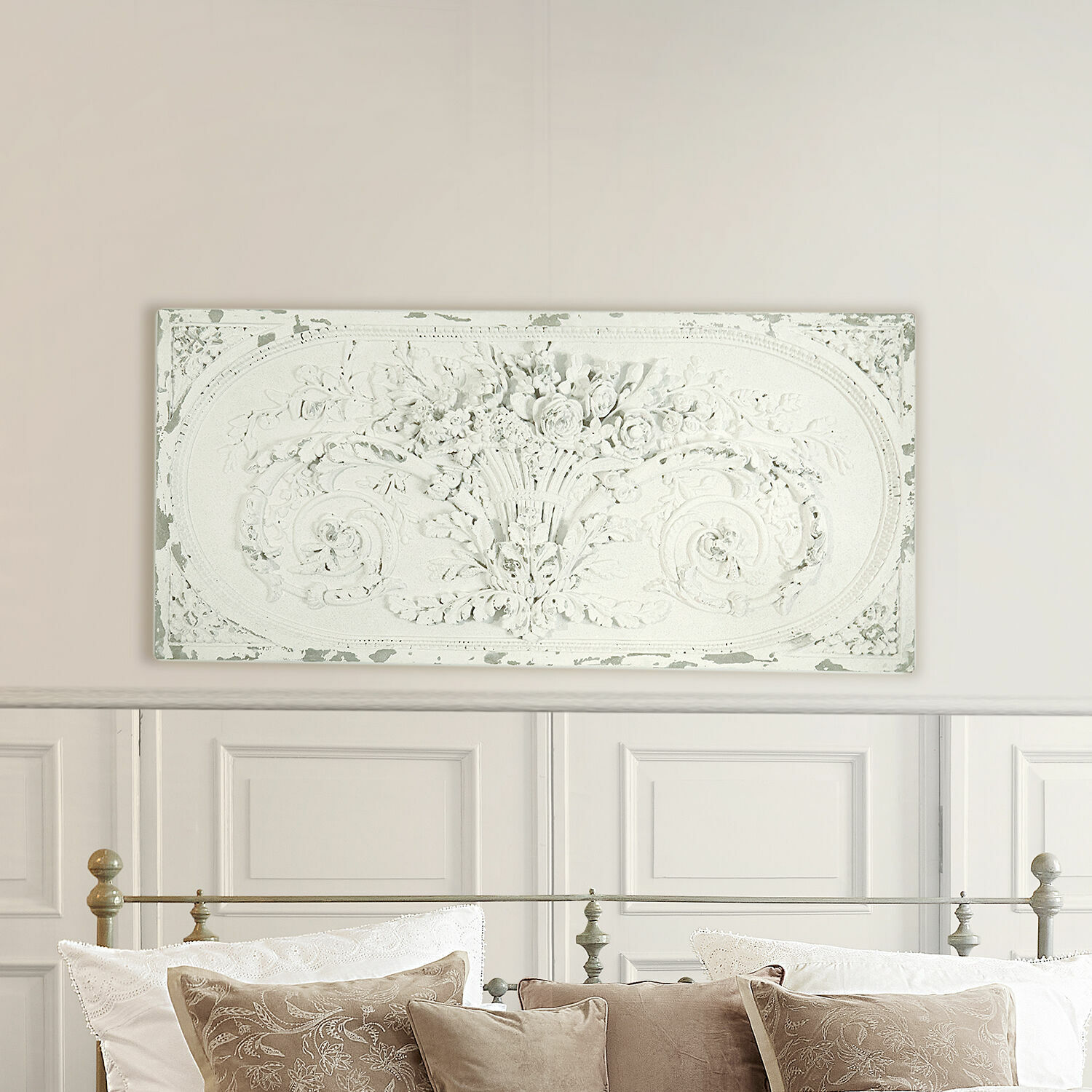 Panneau décoratif Rêveresque Relief mural décoratif en métal blanc avec motif floral pour salon élégant