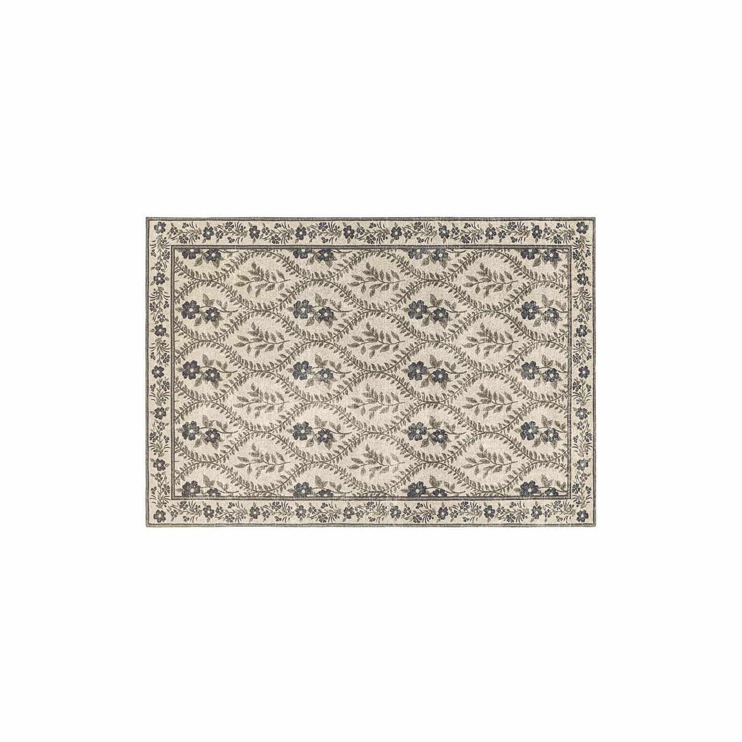 Tapis Vellouris Tapis décoratif beige avec motif floral gris, idéal pour un salon élégant et confortable