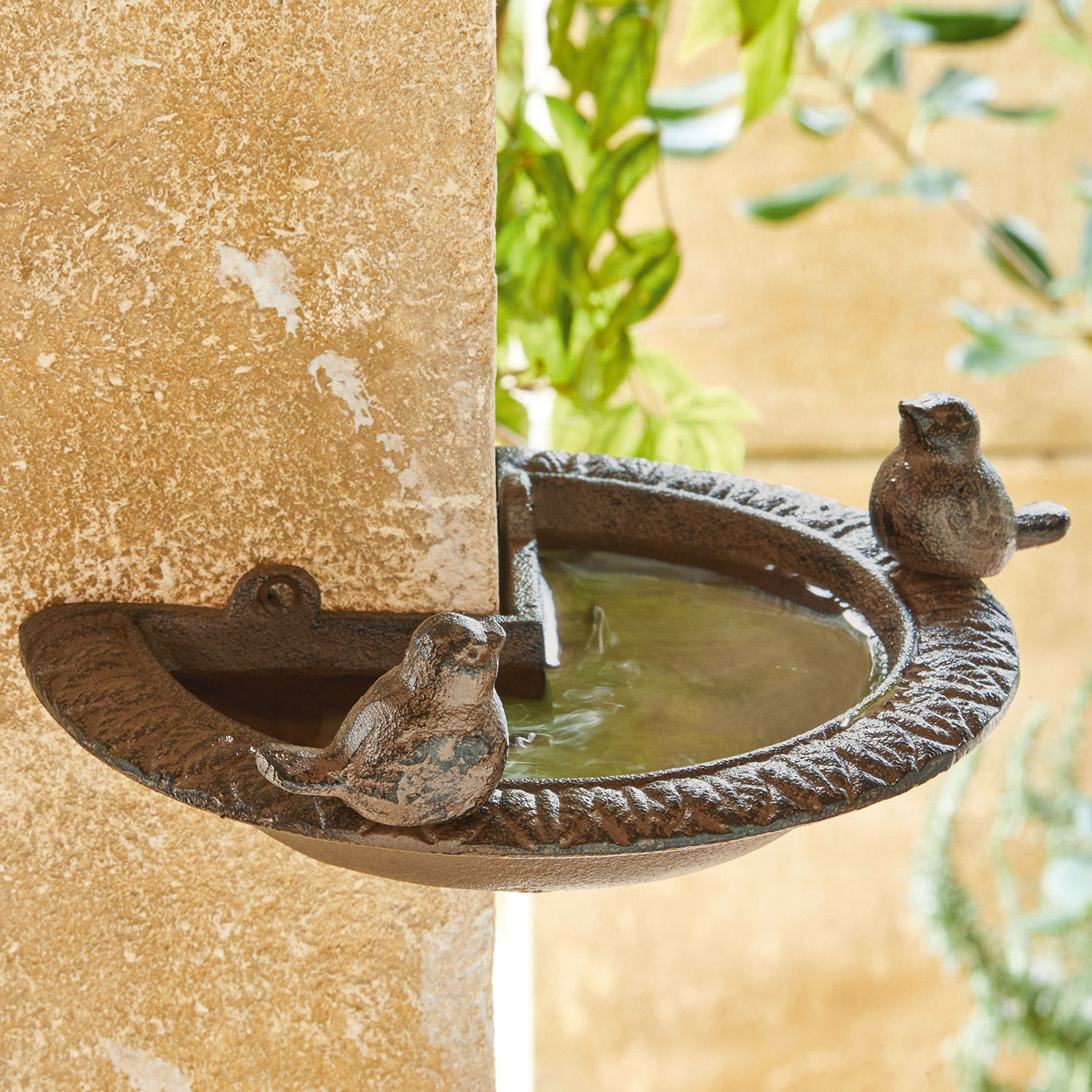 Abreuvoir pour oiseaux Laver Bassin mural en fonte marron avec oiseaux décoratifs pour jardin extérieur