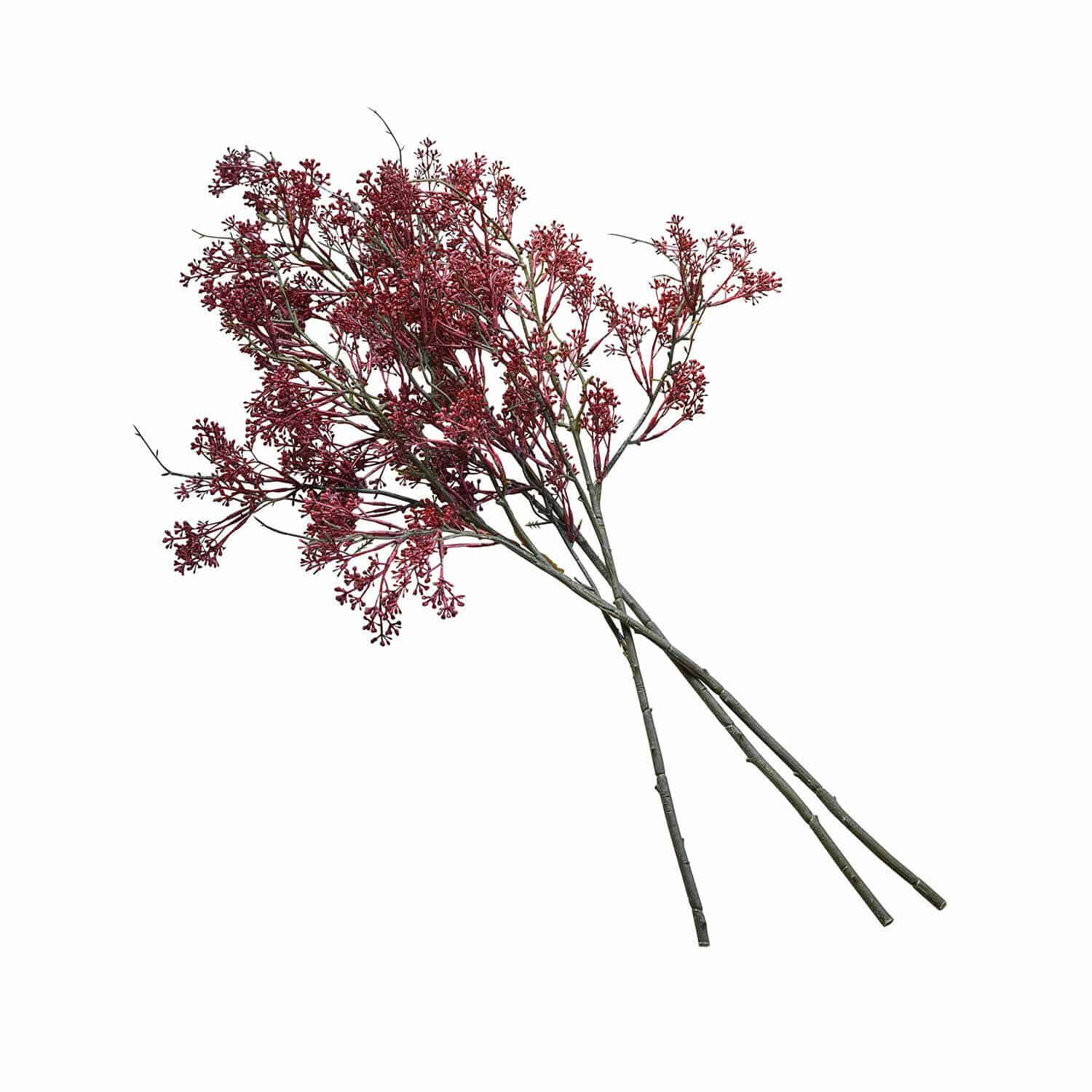Lot de 3 fleurs décoratives Lac Serein Branches décoratives avec petites fleurs rouges sur longues tiges vertes pour décoration intérieure
