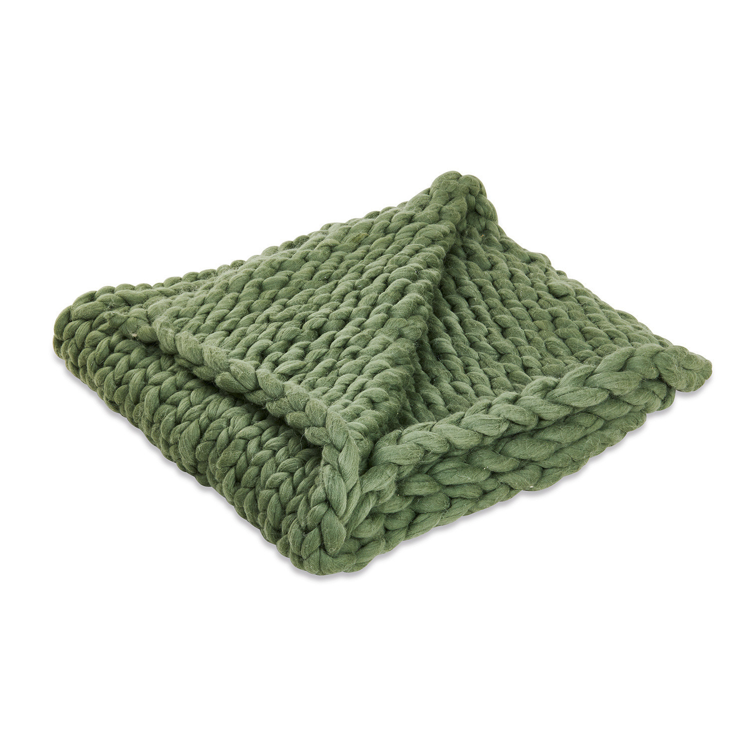 Plaid Hughes vert olive en grosse maille, doux et chaud pour une décoration cosy