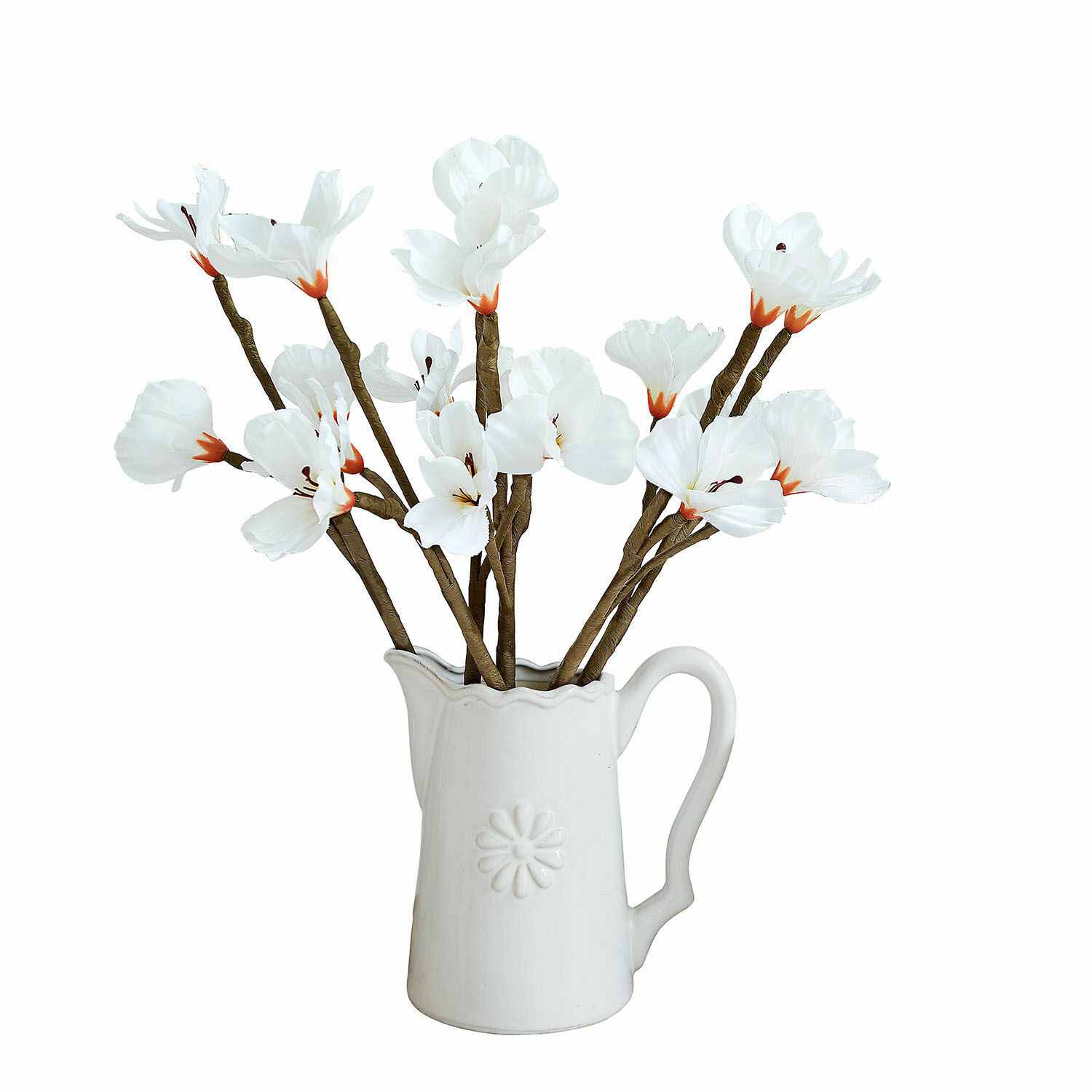Lot de 6 fleurs décoratives Xivale Pichet en céramique blanche avec fleurs artificielles blanches pour décoration intérieure élégante