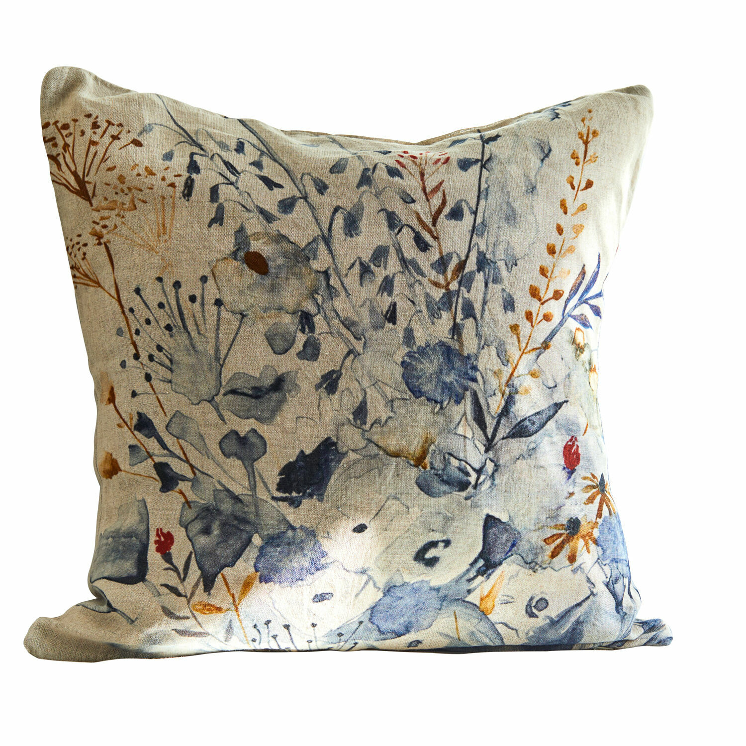 Housse de coussin Carroll Housse de coussin en lin avec motif floral bleu et brun, décoration intérieure élégante