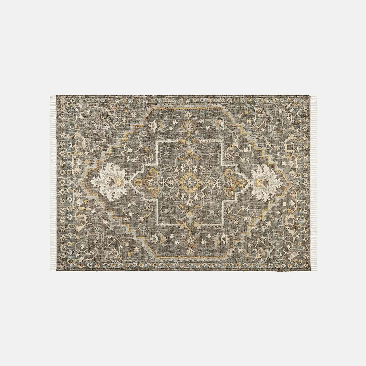 Tapis Brenrin Tapis à motif oriental en nuances de gris et beige avec franges sur les côtés