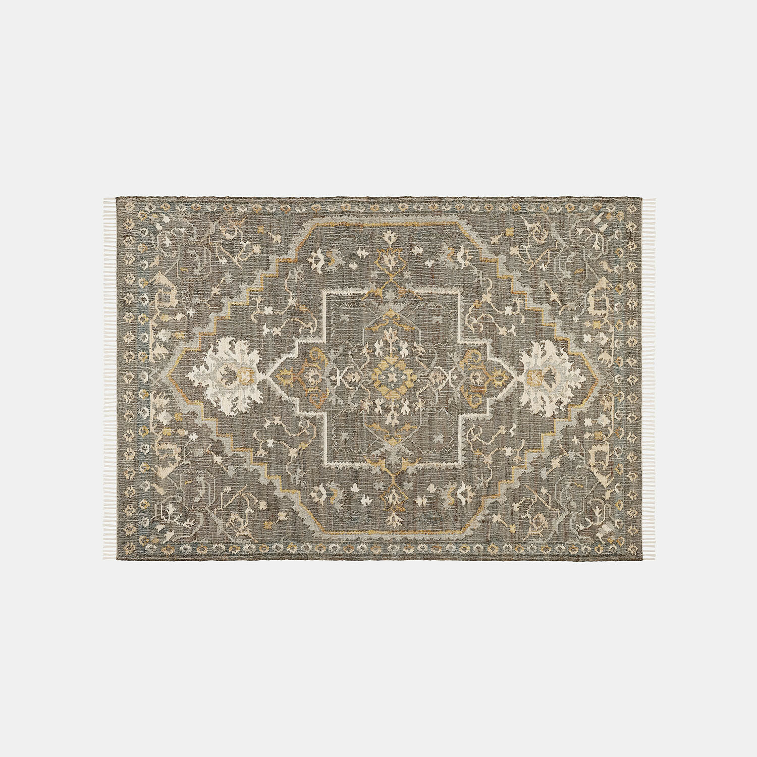 Tapis Brenrin Tapis à motif oriental en nuances de gris et beige avec franges sur les côtés