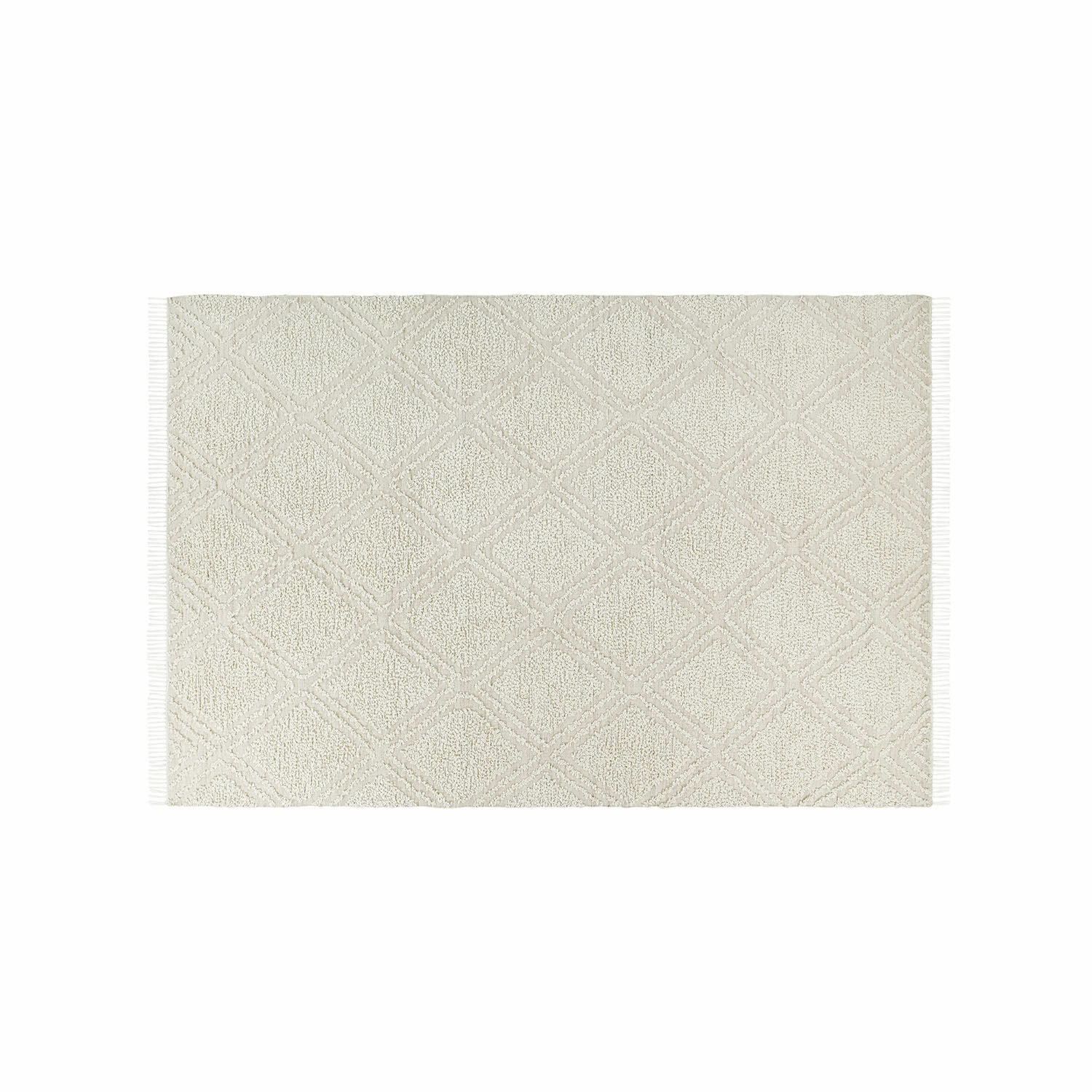 Tapis d'intérieur et d'extérieur Bruand Tapis en coton beige avec motif géométrique et franges, doux et décoratif