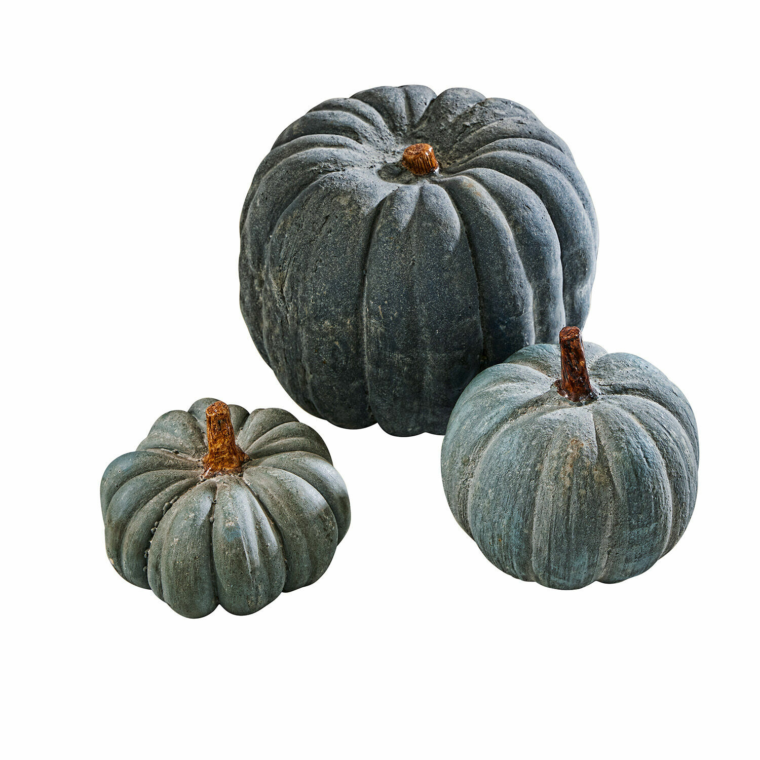 bleu Ensemble de trois citrouilles décoratives bleues avec aspect naturel pour décoration automnale