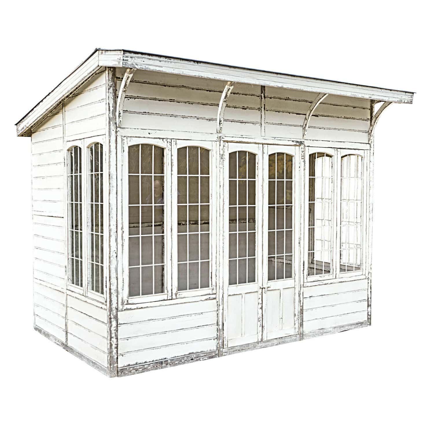 Maisonnette de jardin South Coventry Kiosque de jardin en bois blanc avec grandes fenêtres et double porte, style vintage