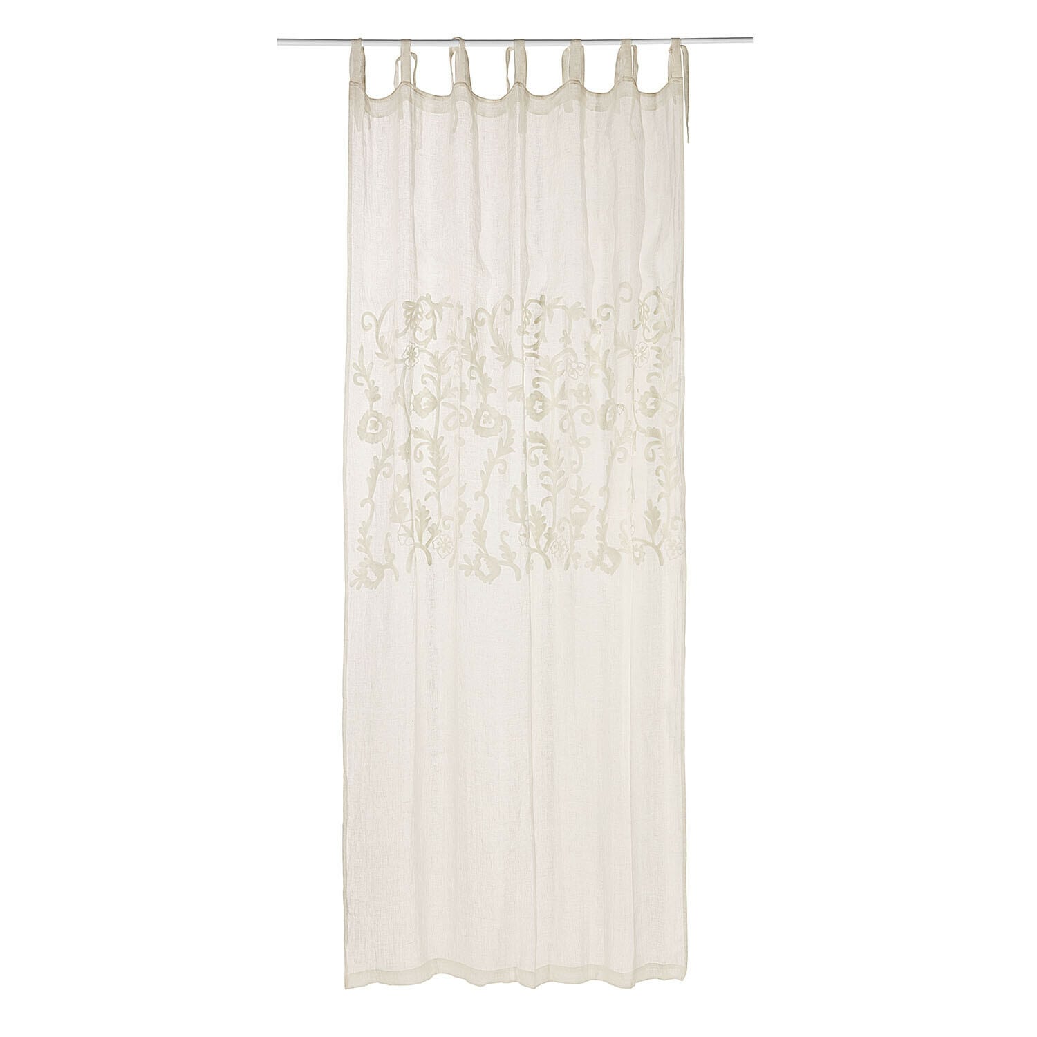 Rideau Judie Voilage blanc transparent avec motif brodé et attaches à nouer, tissu léger pour décoration de fenêtre