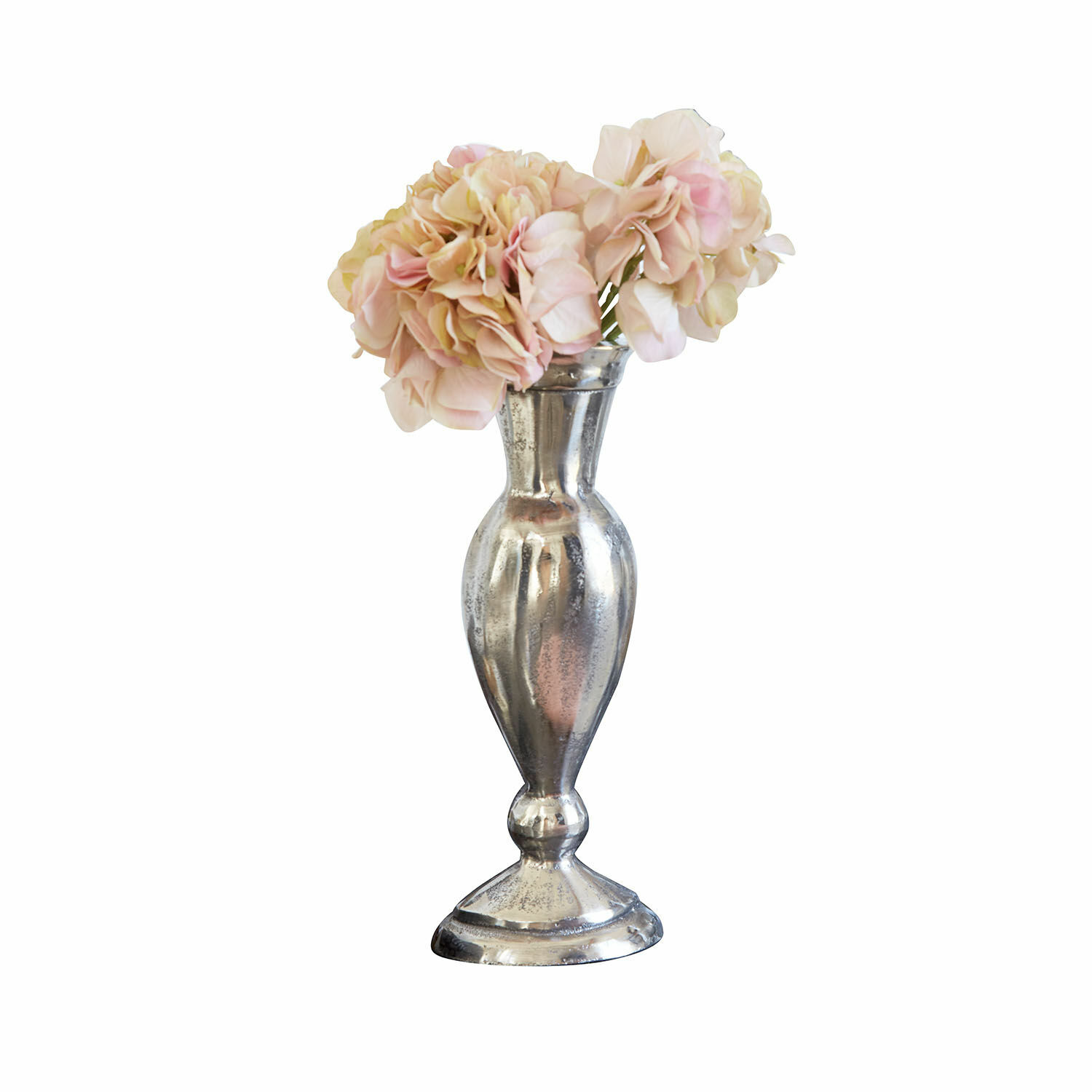 Vase Carvella Vase en métal argenté avec fleurs roses décoratives pour table ou étagère