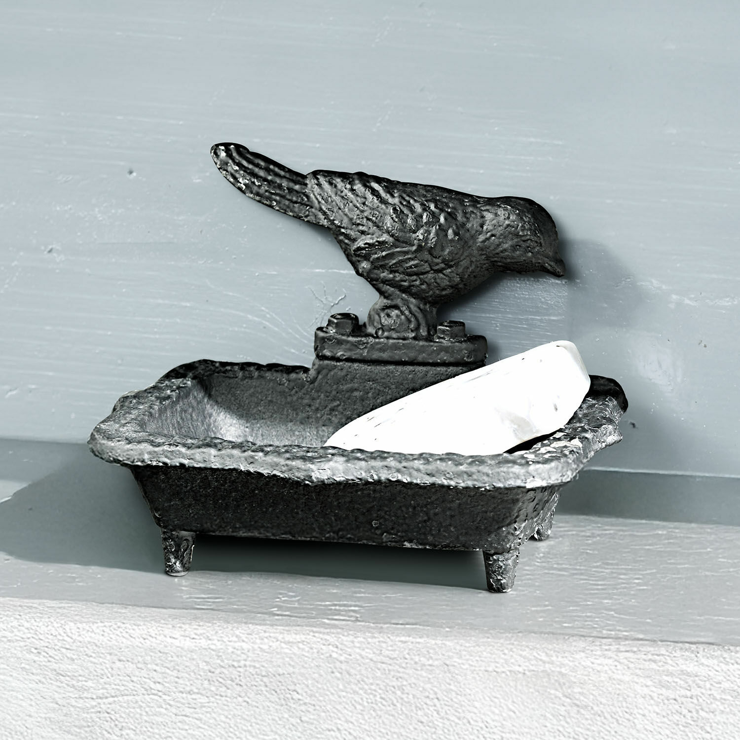 Porte-savon Joselyn Porte-savon en fonte noire avec décoration oiseau, accessoire pratique pour salle de bain