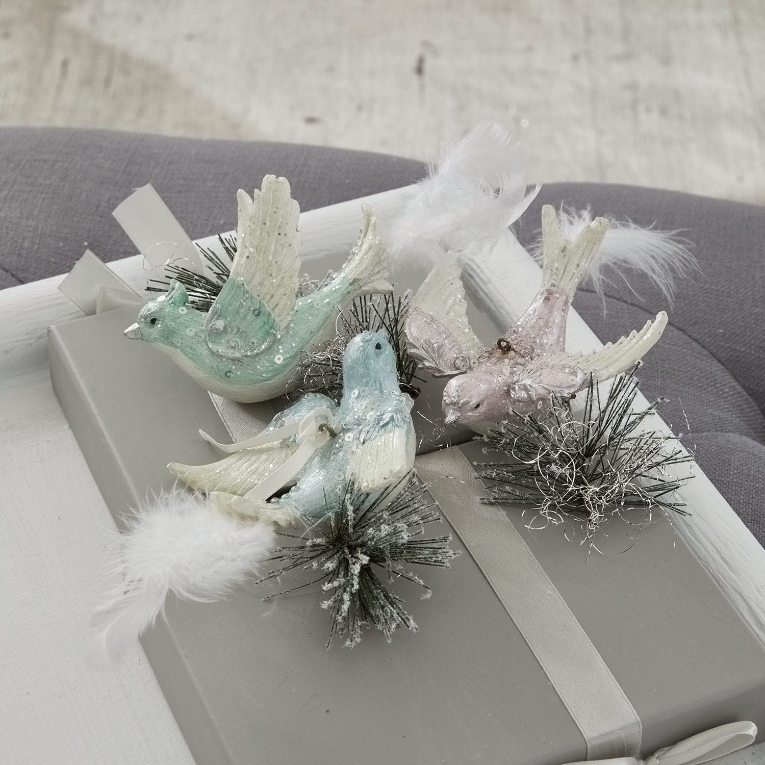 Lot de 3 oiseaux Cendrey