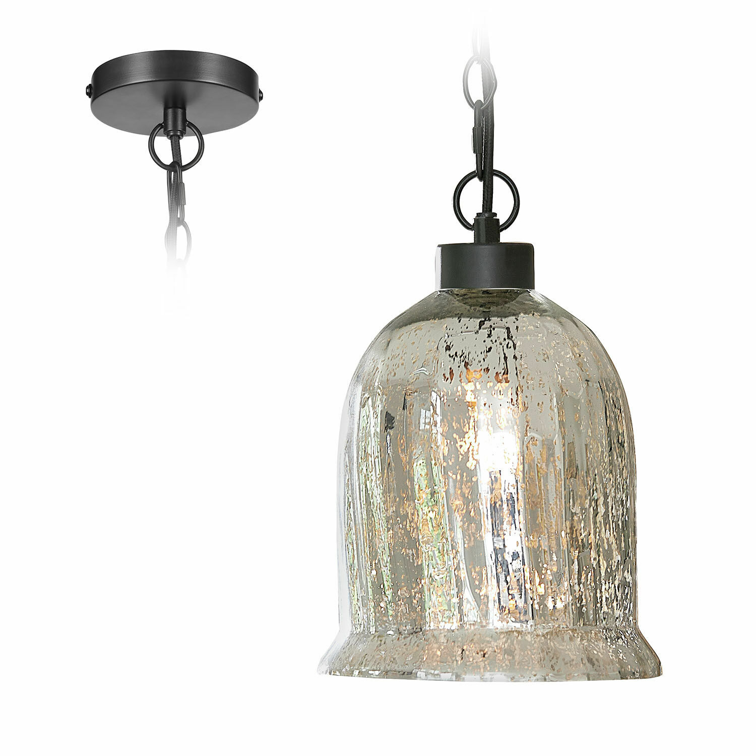 Suspension Yvron Suspension en verre avec support en métal noir et chaîne, lampe décorative pour plafond