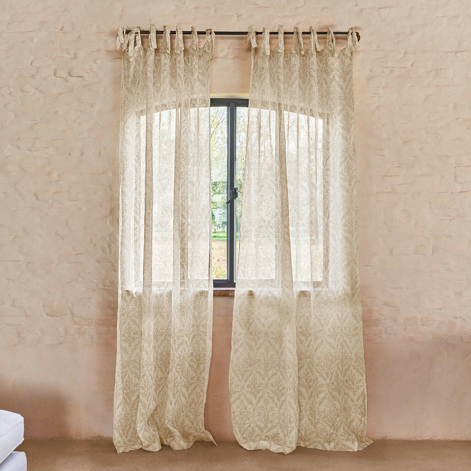 Rideau Féliciane Rideau beige léger avec motif feuilles délicat en tissu transparent pour décoration de fenêtre élégante