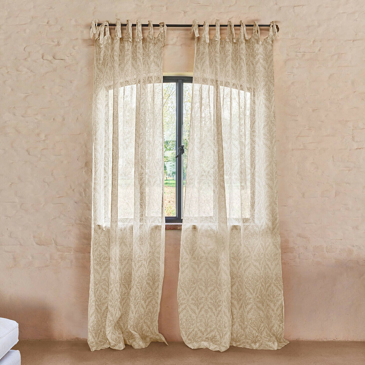 Rideau Féliciane Rideau beige léger avec motif feuilles délicat en tissu transparent pour décoration de fenêtre élégante