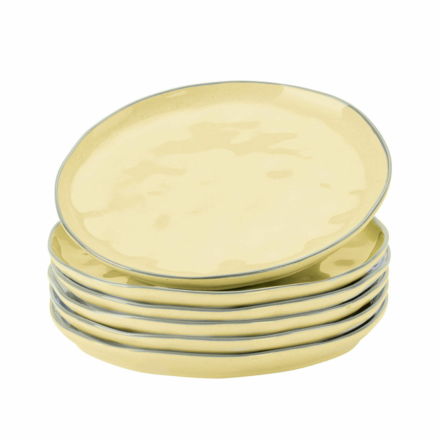 jaune Ensemble de 6 assiettes à dessert jaunes en céramique Biarritz avec bord gris subtil
