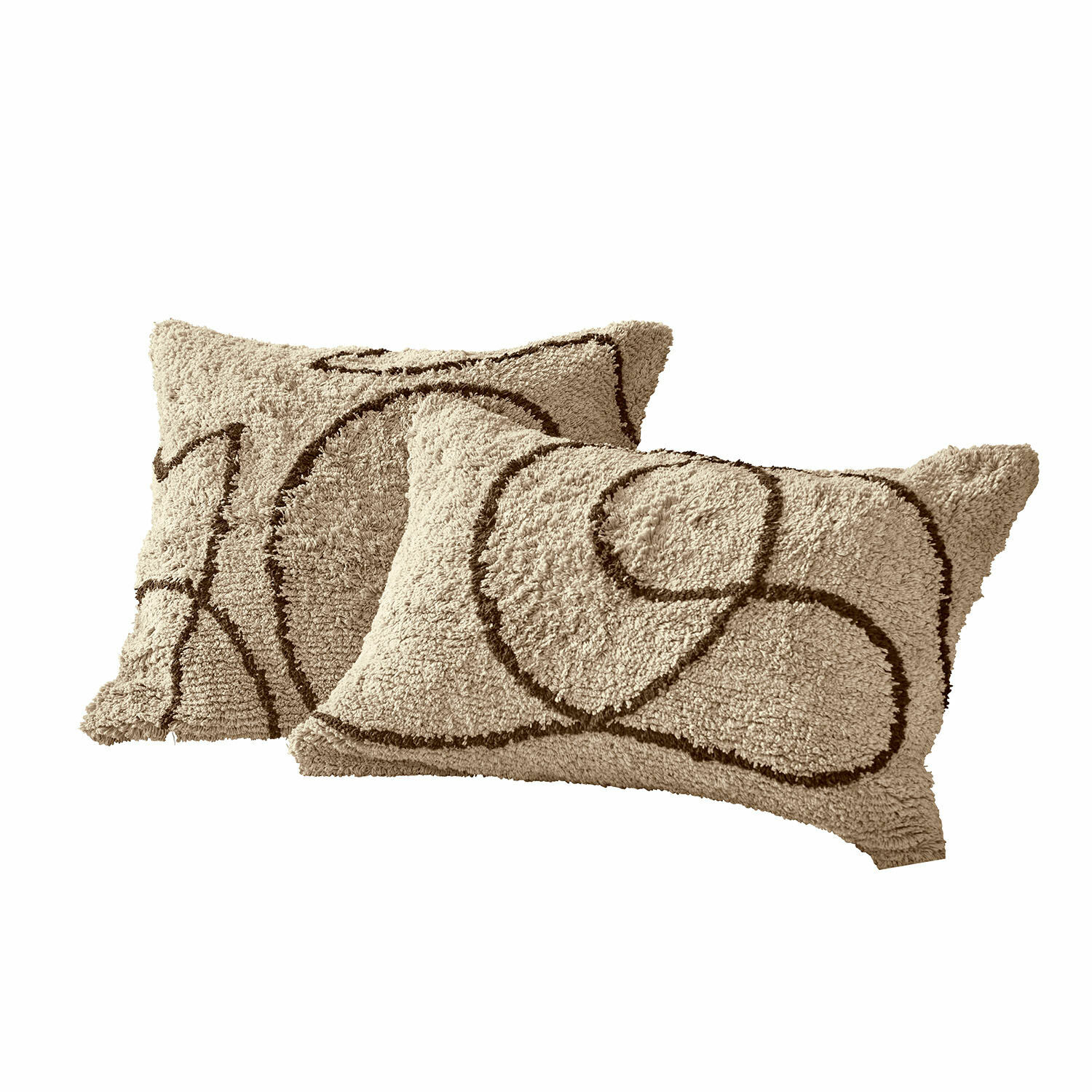 Lot de 2 housses de coussins Lavinois Coussin décoratif beige en tissu doux avec motif géométrique marron, accessoire tendance pour salon