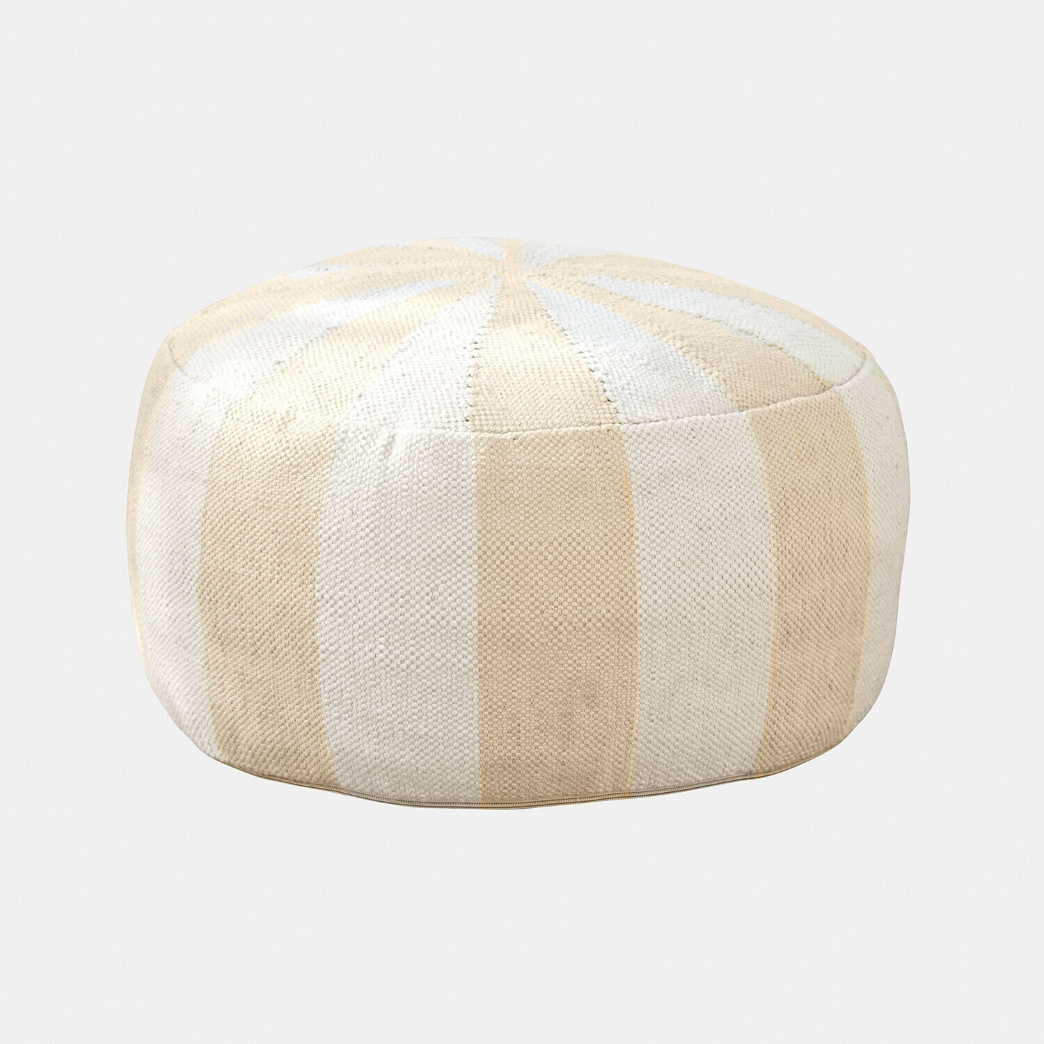 Pouf d'intérieur et d'extérieur Wobbilo Pouf rond beige et blanc en tissu texturé, meuble pratique pour salon et chambre
