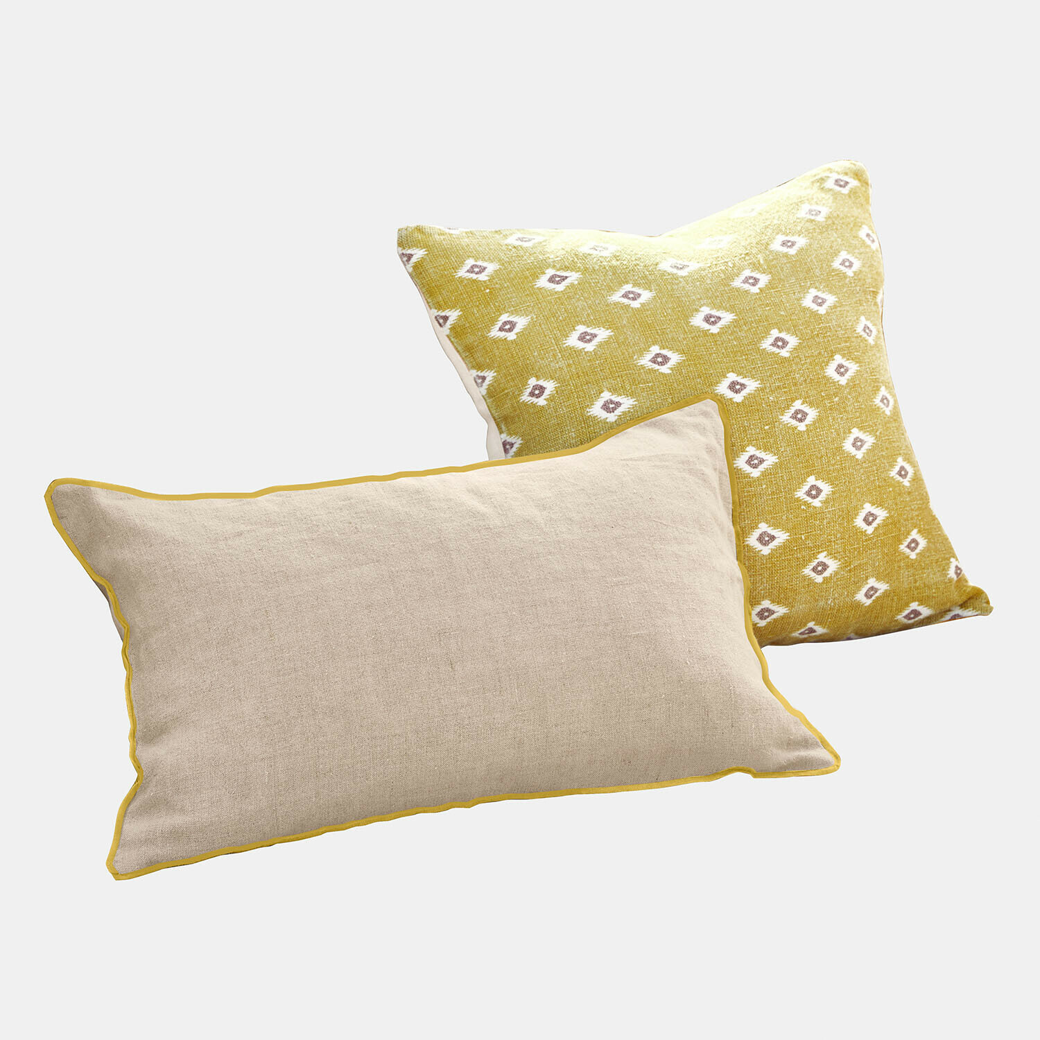 Lot de 2 housses de coussins Brisalda Ensemble de deux coussins décoratifs en coton et lin jaune et beige pour salon moderne