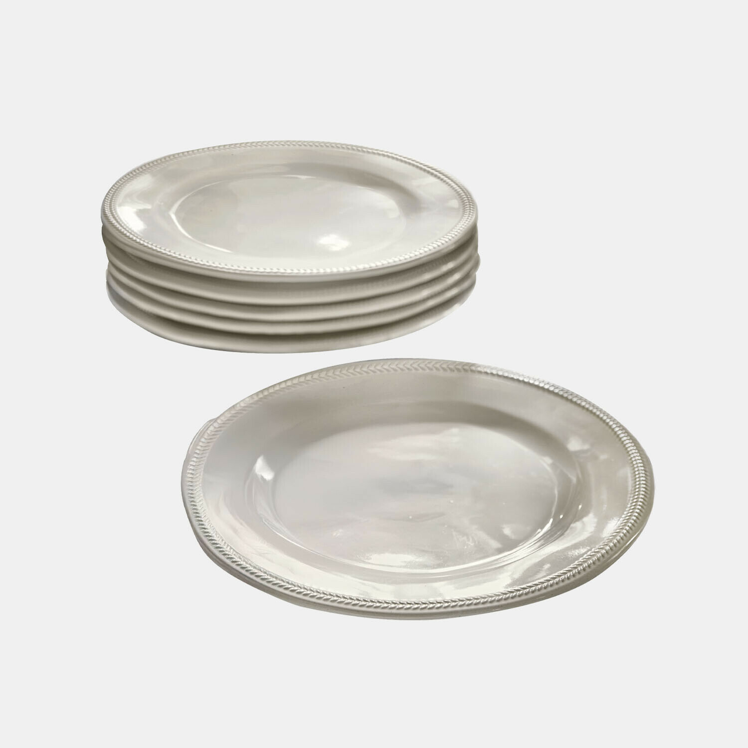 Lot de 6 assiettes Norrvik Ensemble d'assiettes blanches en céramique avec bord décoratif, parfait pour un usage quotidien en cuisine