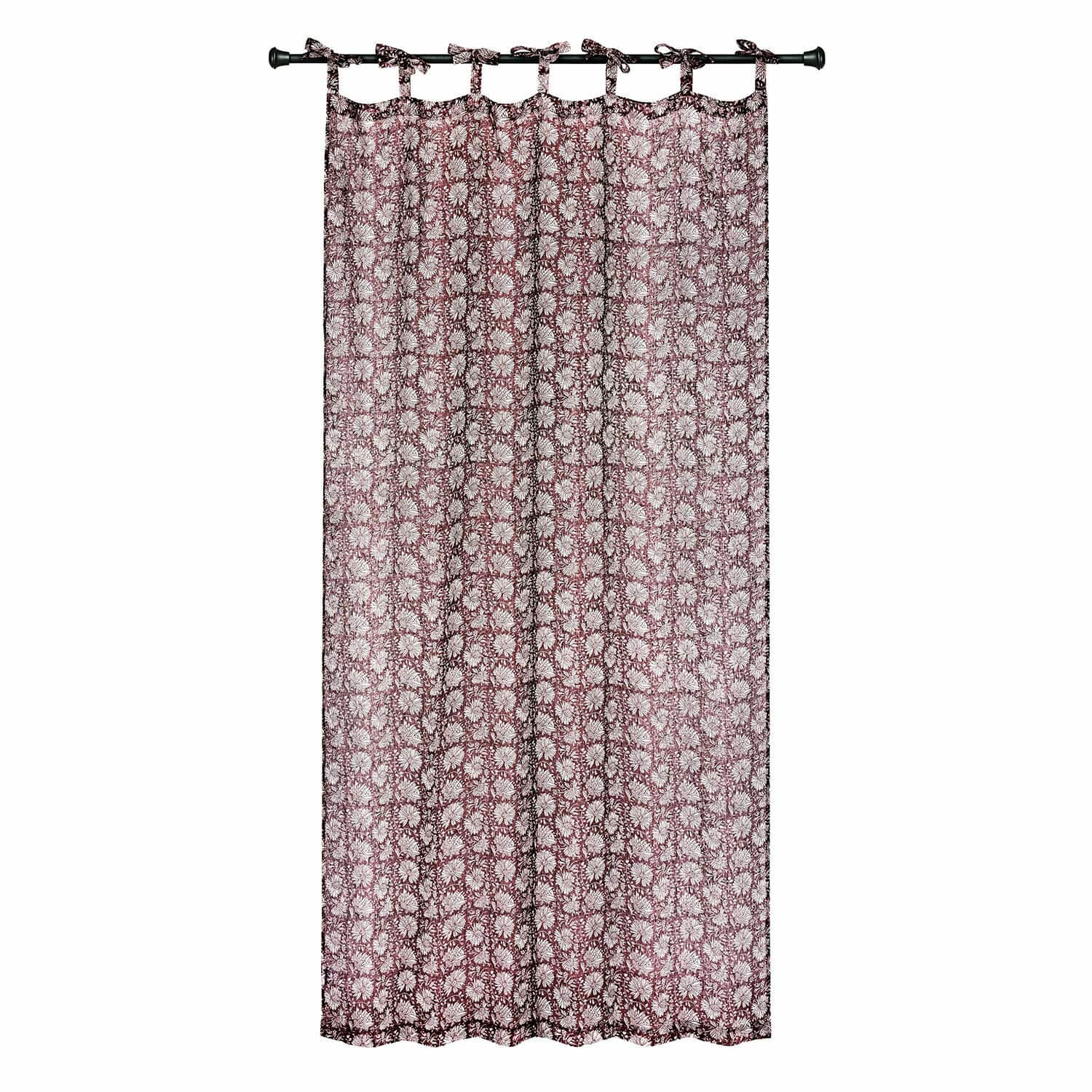 Voilage Jouvenay Rideau décoratif en coton bordeaux avec motif floral blanc pour salon moderne