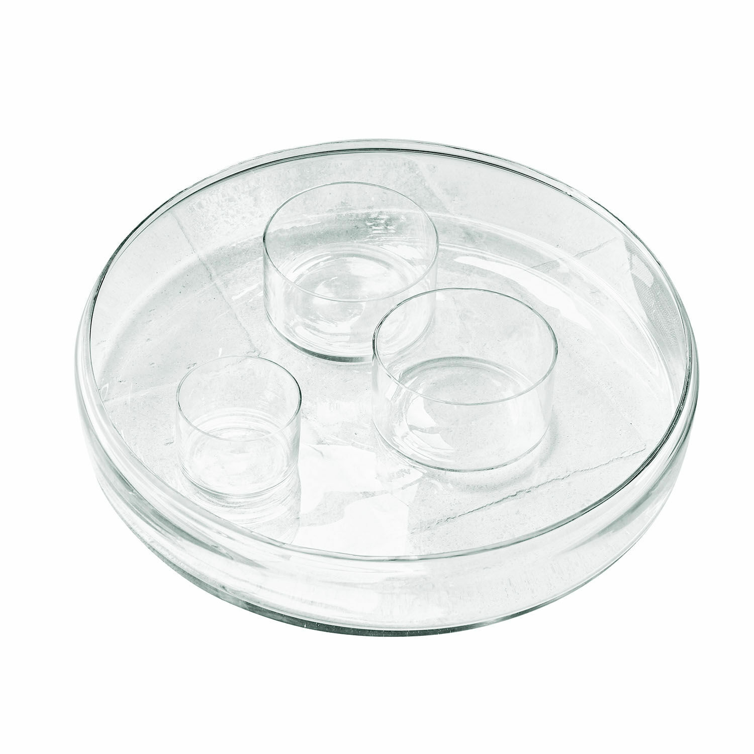 Support à bougies Marton Plateau en verre transparent avec trois petits récipients en verre pour décoration et service