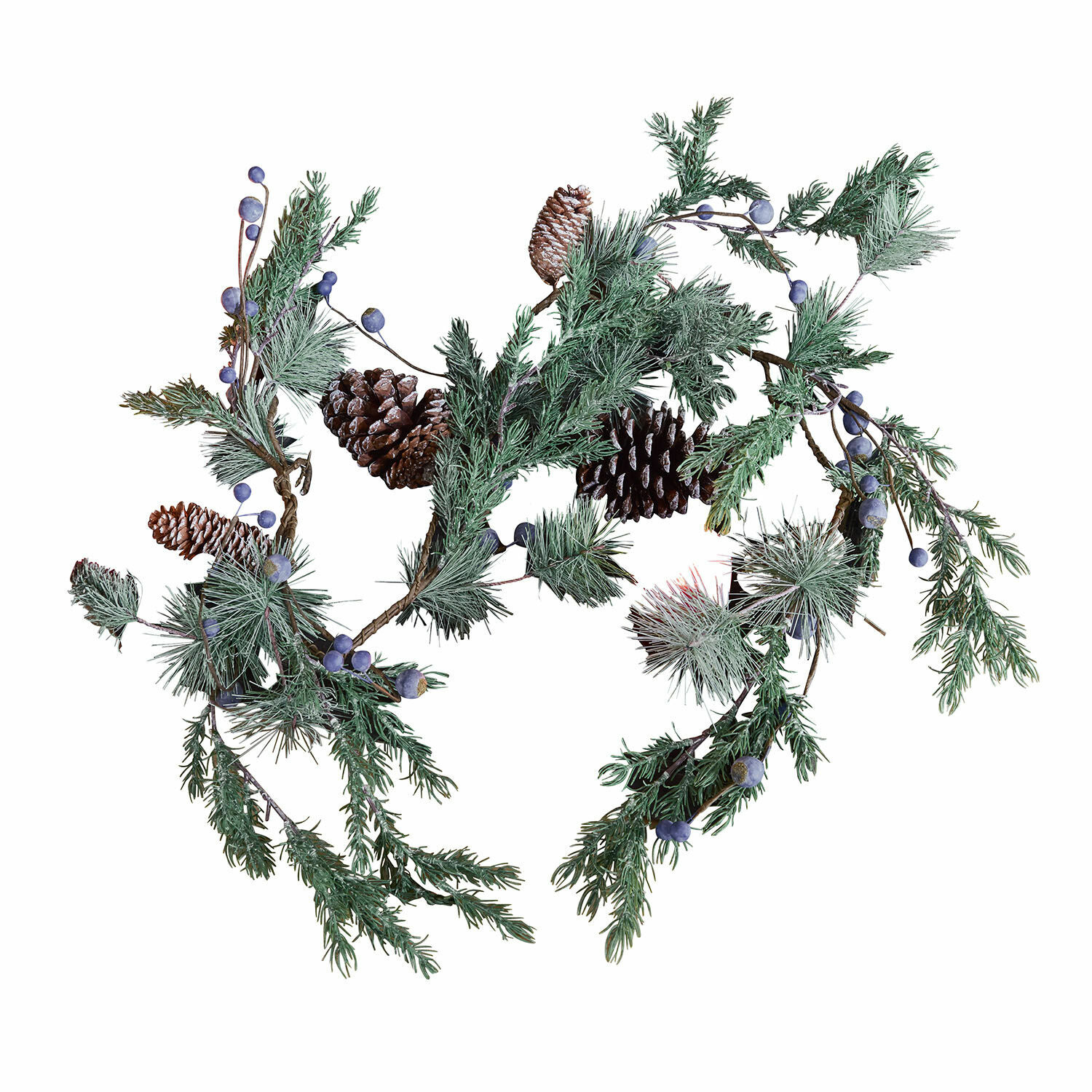 Guirlande Virpi Couronne décorative en branches vertes, pommes de pin et baies bleues pour Noël