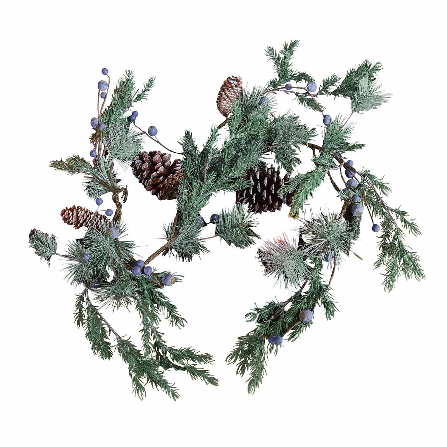 Guirlande Virpi Couronne décorative en branches vertes, pommes de pin et baies bleues pour Noël