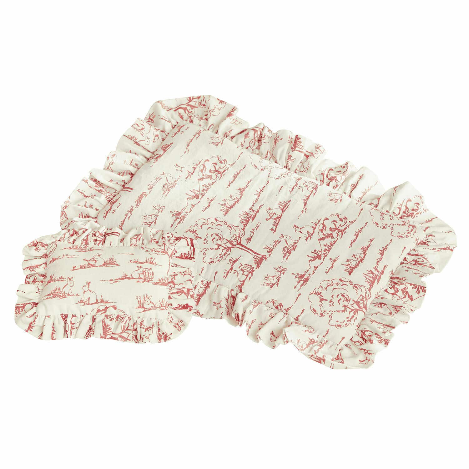 Linge de lit pour poupée Fleurine Ensemble de coussins décoratifs en coton crème avec motif rouge et bordure à volants