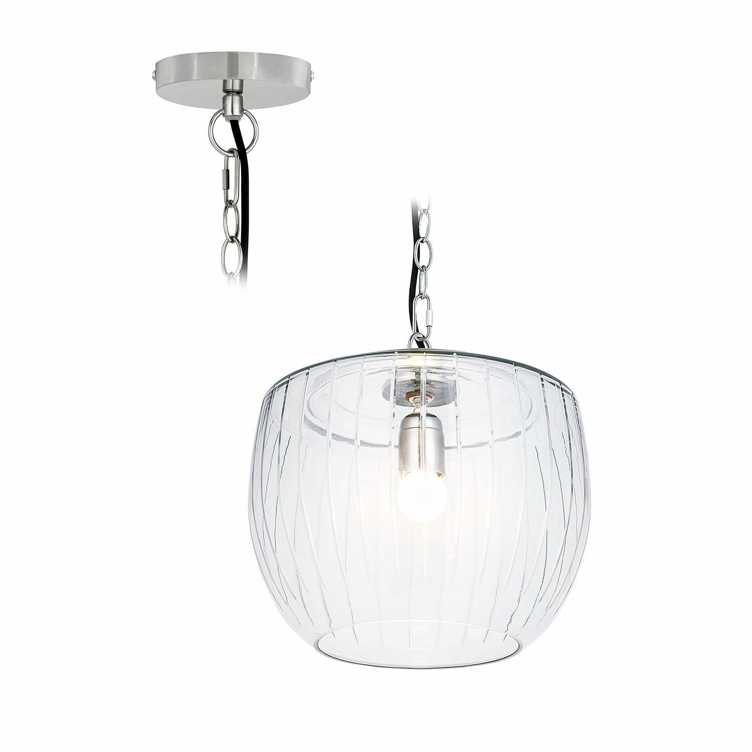 Suspension Aubrelle Suspension en verre transparent avec support métallique, luminaire moderne pour plafond intérieur