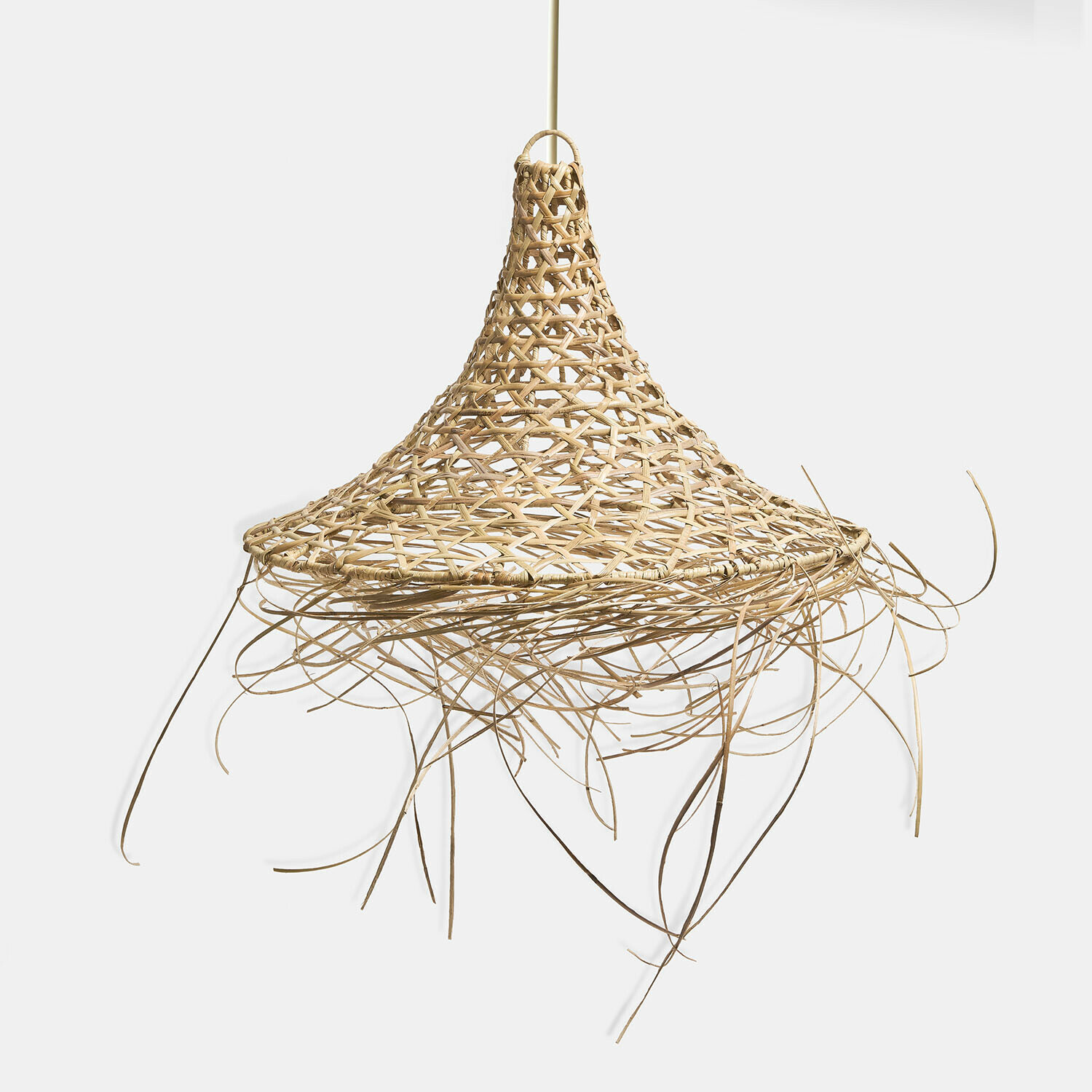 Abat-jour Calvado Suspension en rotin naturel beige clair avec franges décoratives, lampe bohème pour intérieur tendance