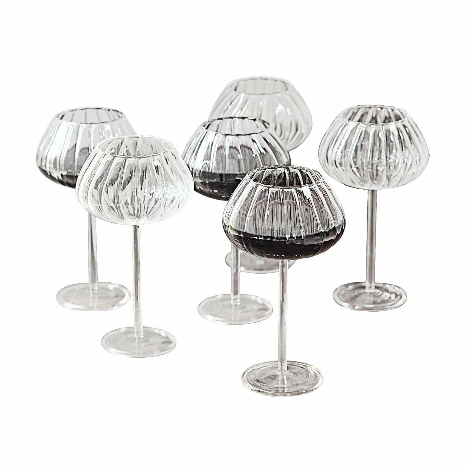 Lot de 6 verres à vin Minou Ensemble de six verres à vin en verre strié transparent, design élégant pour la maison