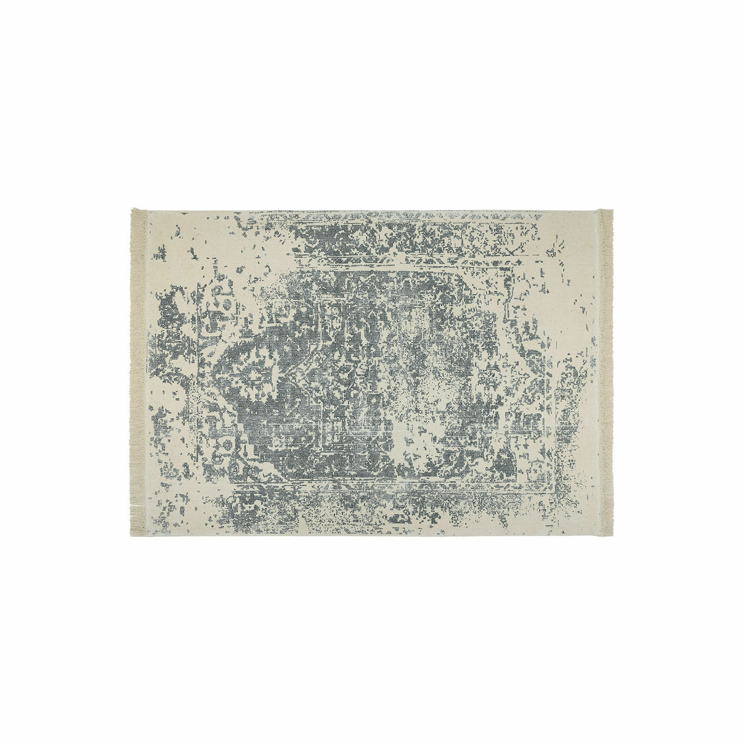 Tapis Lortet Tapis en coton crème et gris avec motif vintage subtil pour salon moderne