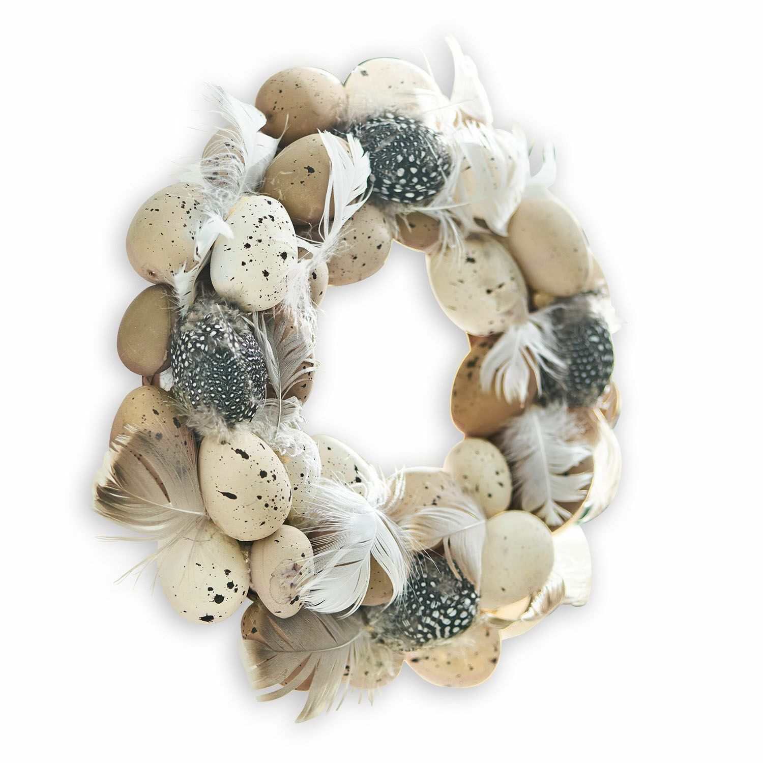Couronne d'œufs Harera Couronne décorative avec plumes beiges et noires et œufs artificiels, style naturel printanier