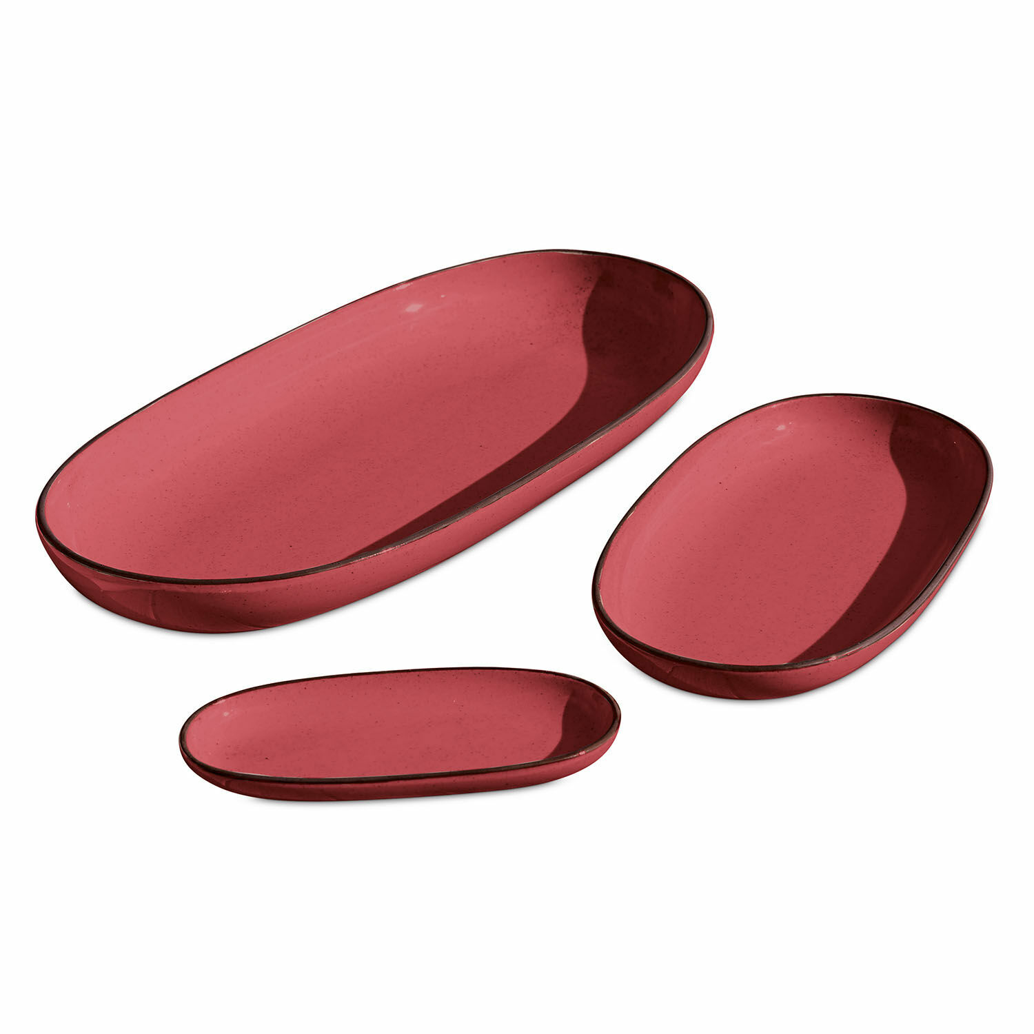 rouge Ensemble de 3 plateaux de service rouges en céramique Biarritz, design moderne pour la table