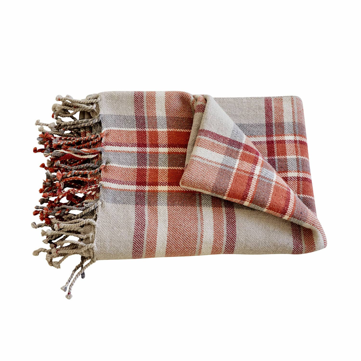 Plaid Tartan Plaid doux à carreaux beige et rouge avec franges, parfait pour la décoration intérieure
