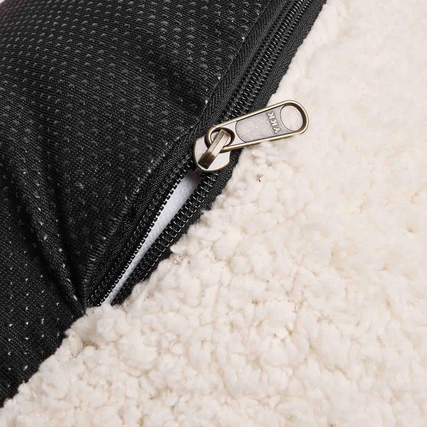 Fermeture éclair YKK sur tissu noir antidérapant avec doublure blanche douce en peluche
