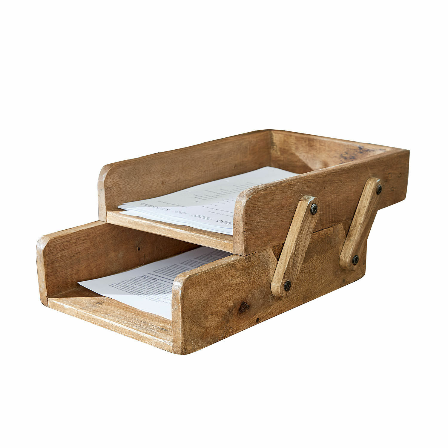 Organiseur Alice I Organisateur de bureau en bois naturel à deux niveaux pour ranger les documents facilement