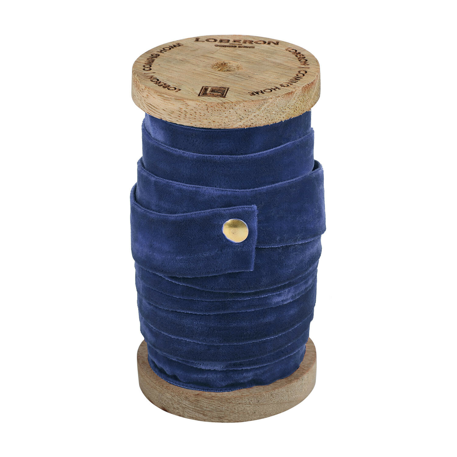 Ruban en velours bleu foncé en bobine en bois pour décoration et artisanat