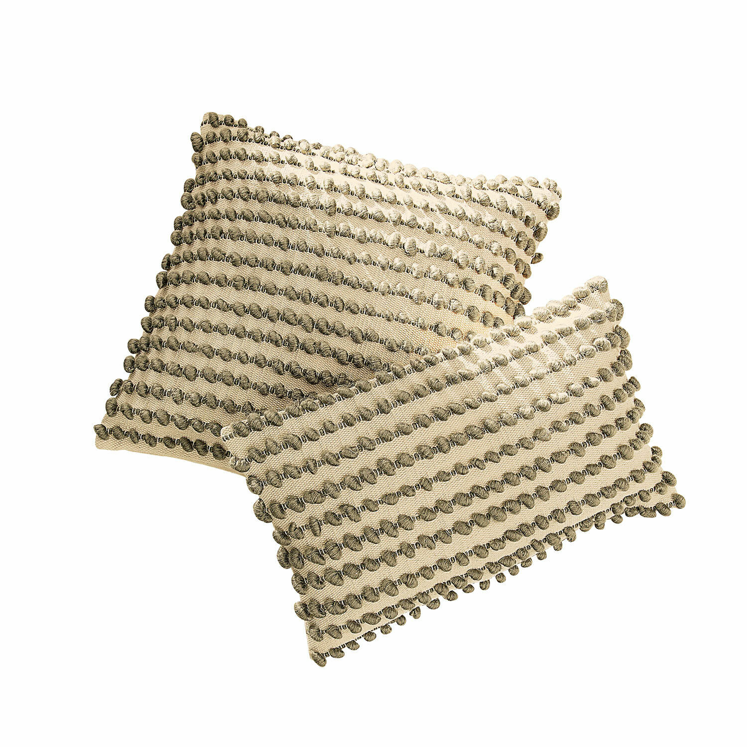 Lot de 2 housses de coussins Madien Coussin décoratif beige en coton avec pompons, accessoire élégant pour la maison