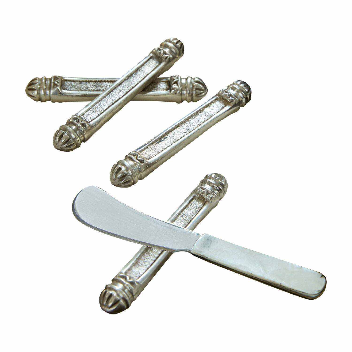 Lot de 4 porte-couteaux Lafox Couteau à beurre avec manche blanc et repose-couteaux en métal argenté, accessoires de cuisine